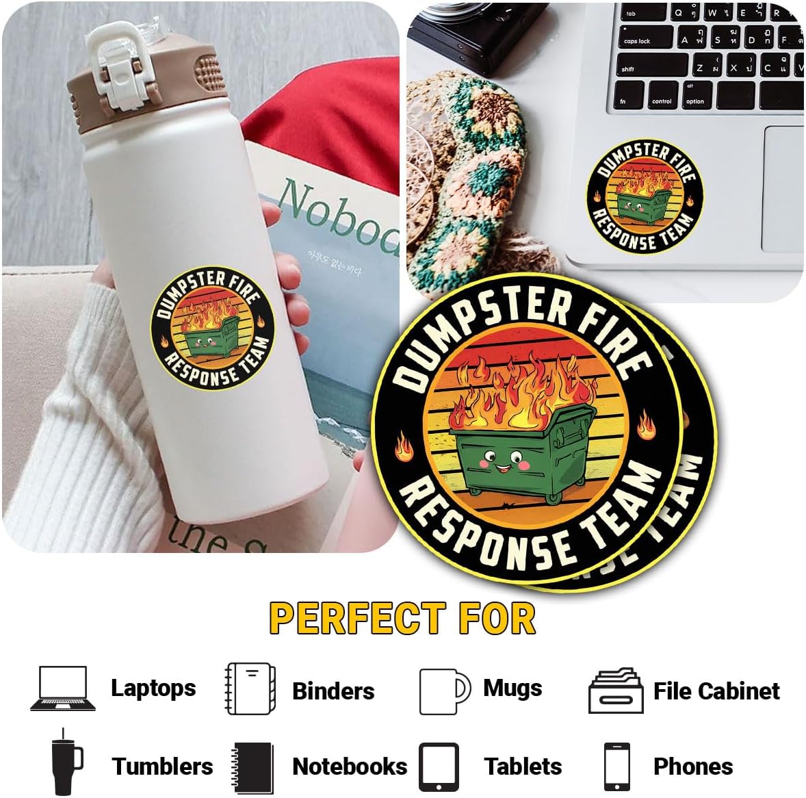 (3PCS) Dumpster Fire Response Team Sticker – Funny Quote This is Fine Vinyl Decal, Waterproof for Laptop, Water Bottle, Car, Hard Hat, Phone and More - 3 Inch