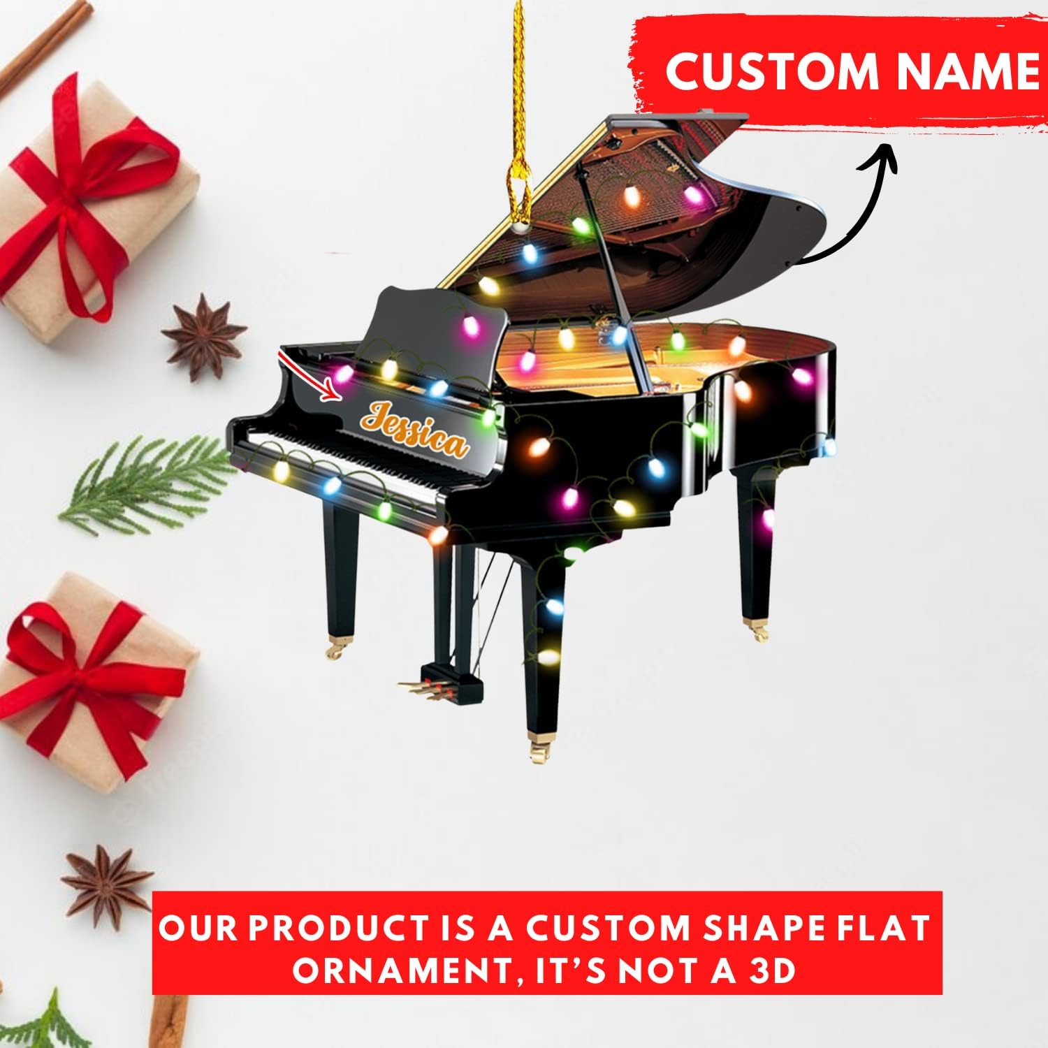 Personalized Piano Ornament, Custom Piano Ornament Piano Christmas Ornament 2024, Music Instrument Player Keyboard Ornament Decor, Gift for Piano Lover, Music Lovers