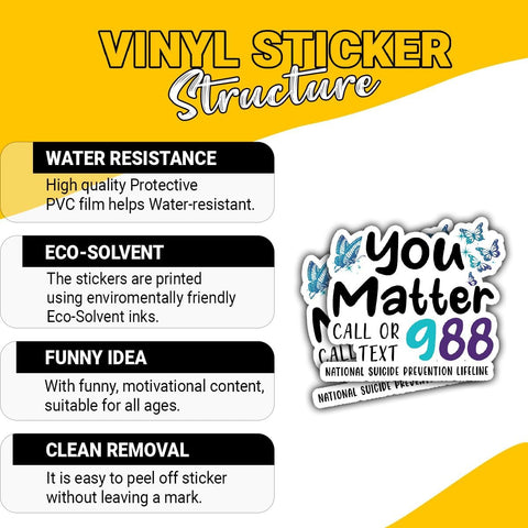 3 Pcs You Matter 988 Suicide Prevention Awareness Stickers; Teal Purple Ribbon Waterproof Vinyl Decals Decor; Mental Health Awareness Gift Decoration for Water Bottle Tumbler Phone Case Laptop 3"x3"