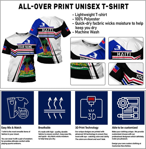 Vybonz Personalized Haiti Pride Flag Shirt, Haitian Sweatshirt 3D for Men & Women Haitian Pride Coat of Arms Hoodie