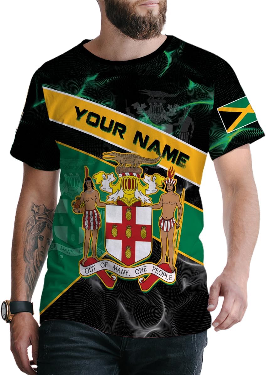 Ligthuy Personalized Jamaica Shirt 3D, Custom Jamaica Flag Lion Shirt for Men and Women, Jamaican Pride T-Shirt Unisex