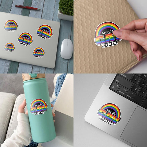 3Pcs Sounds Gay I'm in Sticker Funny LGBTQ Rainbow Flag Sticker Inclusion Matters Gay Pride Love Equality Rights Stickers Sounds Gay Im in LGBT Decal for Laptop Bottle Phone Car Hard Hat 3"x3"