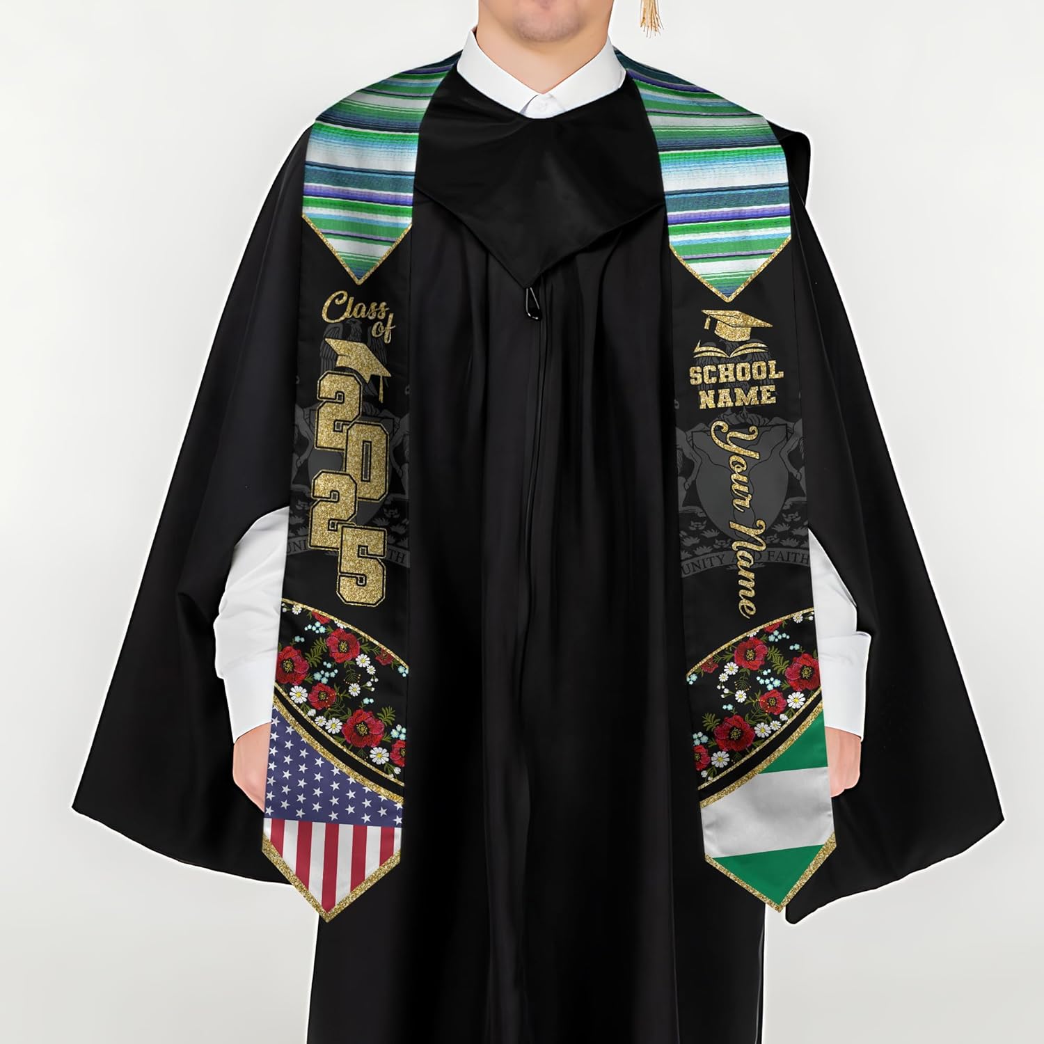 Pretyprints Custom Nigerian Graduation Sash, Nigeria Graduation Stole Customize, Nigerian American Flag Graduation Sash 2025