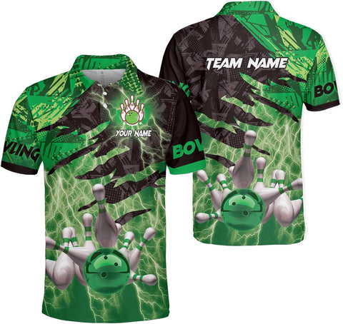 Personalized Name Bowling Polo Shirts 3D for Men & Women, Custom Bowling Shirts for Team, Bowling Team Polo Shirt (PE + 3-5% Spandex, PL107)