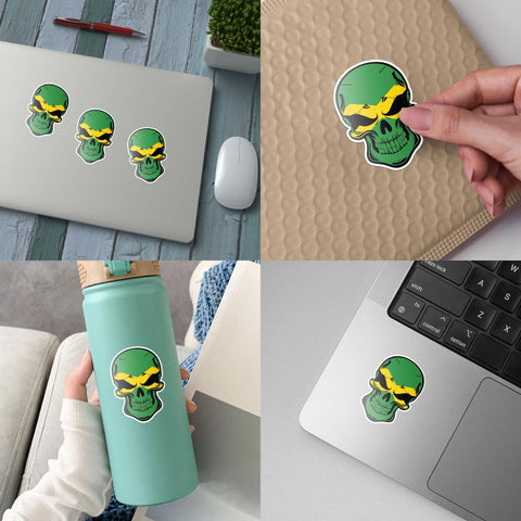 (3Pcs) Jamaica Skull Sticker, Jamaica Flag Decal, Jamaica Assesories, Skull Bumper Stickers for Cars, Jamaican Flag Skull Vinyl Sticker - Stickers for Laptop Water Bottle Phone Car Window Helmet 3"