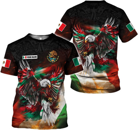 HomeDesign Custom Mexico Shirts Personalized Name Mexican 3D Flag Shirt for Men Women Aztec Unisex US Eagle Pride Camisas