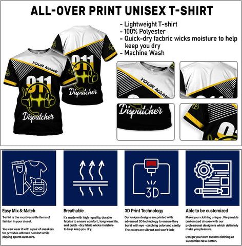 Personalized Name Dispatcher Thin Yellow Line US Flag Dispatcher T-Shirt, Custom Name Dispatcher T Shirts for Men and Women