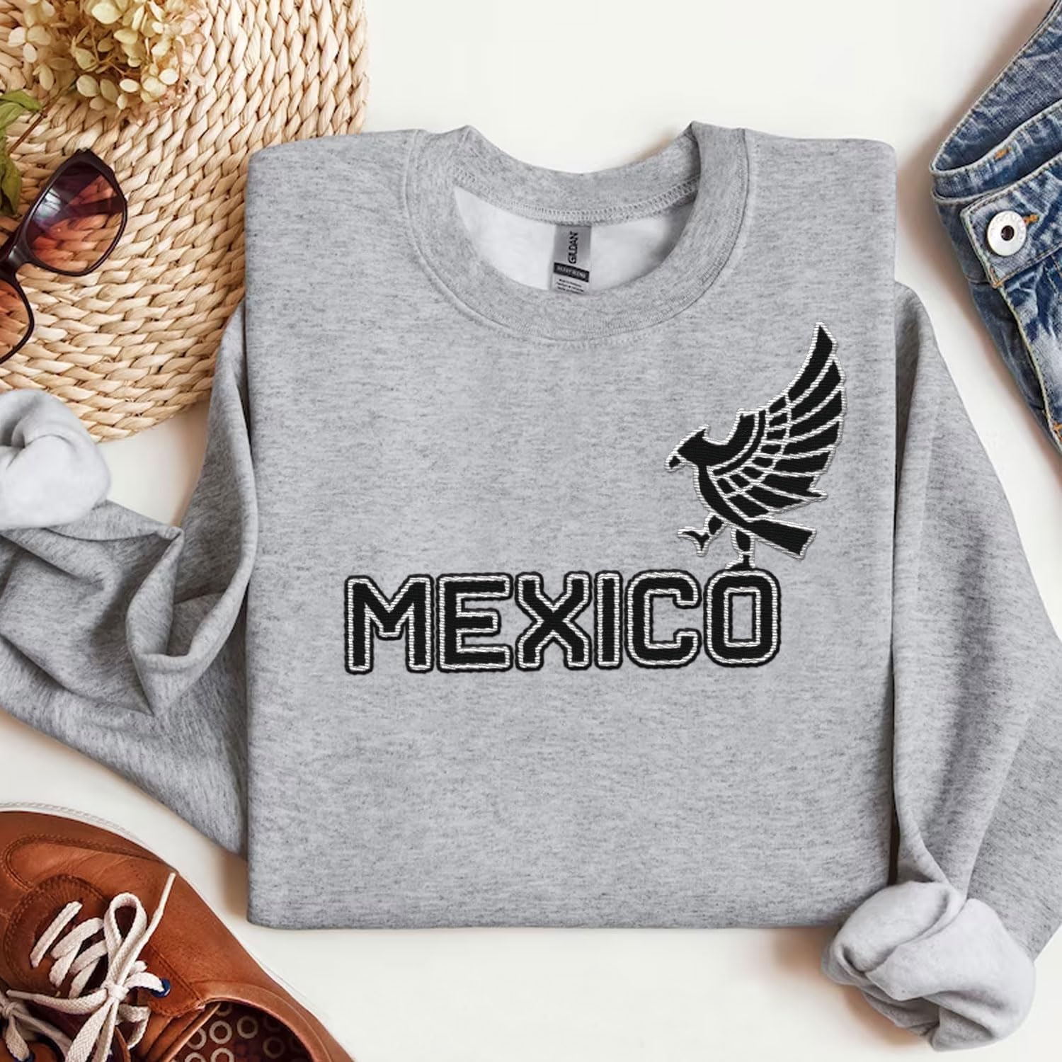 Mostprints Personalized Name Embroidered Mexico Sweatshirts, Customized Name Shirts Mexican US Flag, Mexico Hoodies Shirt