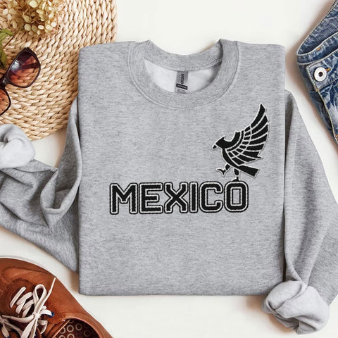 Mostprints Personalized Name Embroidered Mexico Sweatshirts, Customized Name Shirts Mexican US Flag, Mexico Hoodies Shirt