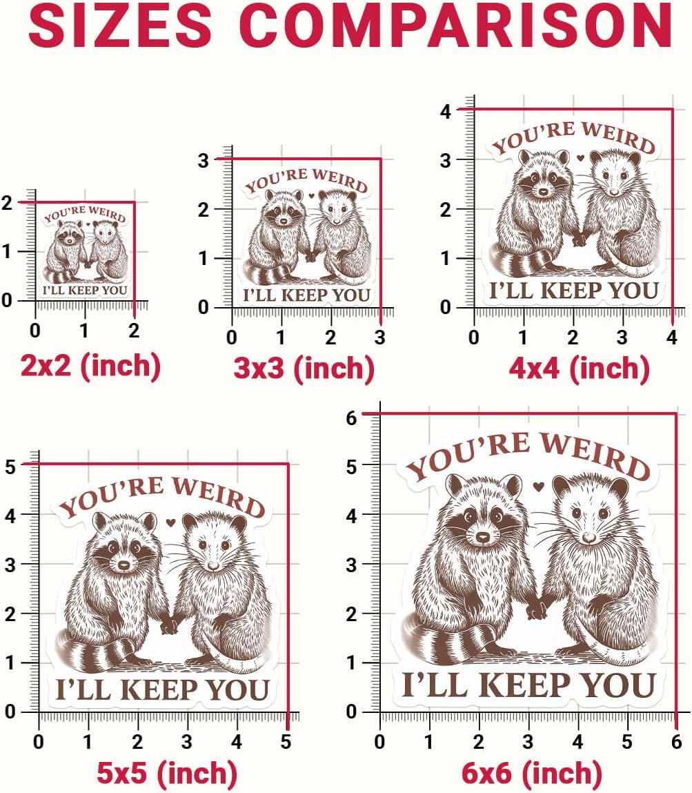 3 Pcs You're Weird I'll Keep Sticker Funny Your Weird I'll Keep You Sticker Opossum & Raccoon You're Weird I'll Keep You Vintage Car Stickers for Laptop Bottle Phone Hard Hat Helmet Gifts 3"