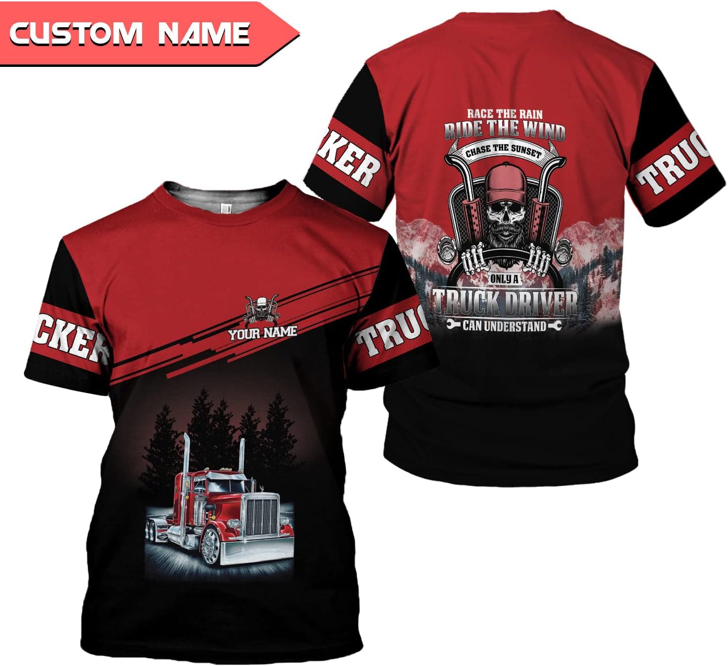 Personalized Trucker Shirt Custom US Flag Truck Driver T-Shirt Funny Trucker Gift 3D Hoodie for Men & Women Trucking Diesel