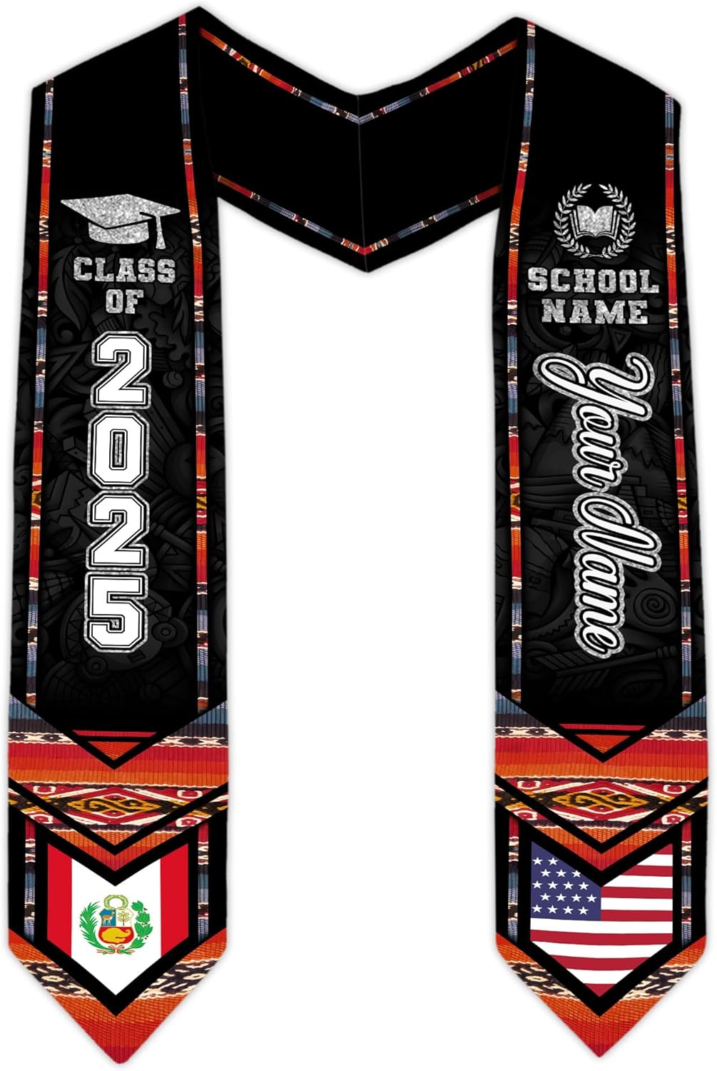 Pretyprints Peruvians Graduation Sash, Peru Graduation Stole Custom Personalized Peruvians American Flag Graduation Sash 2025