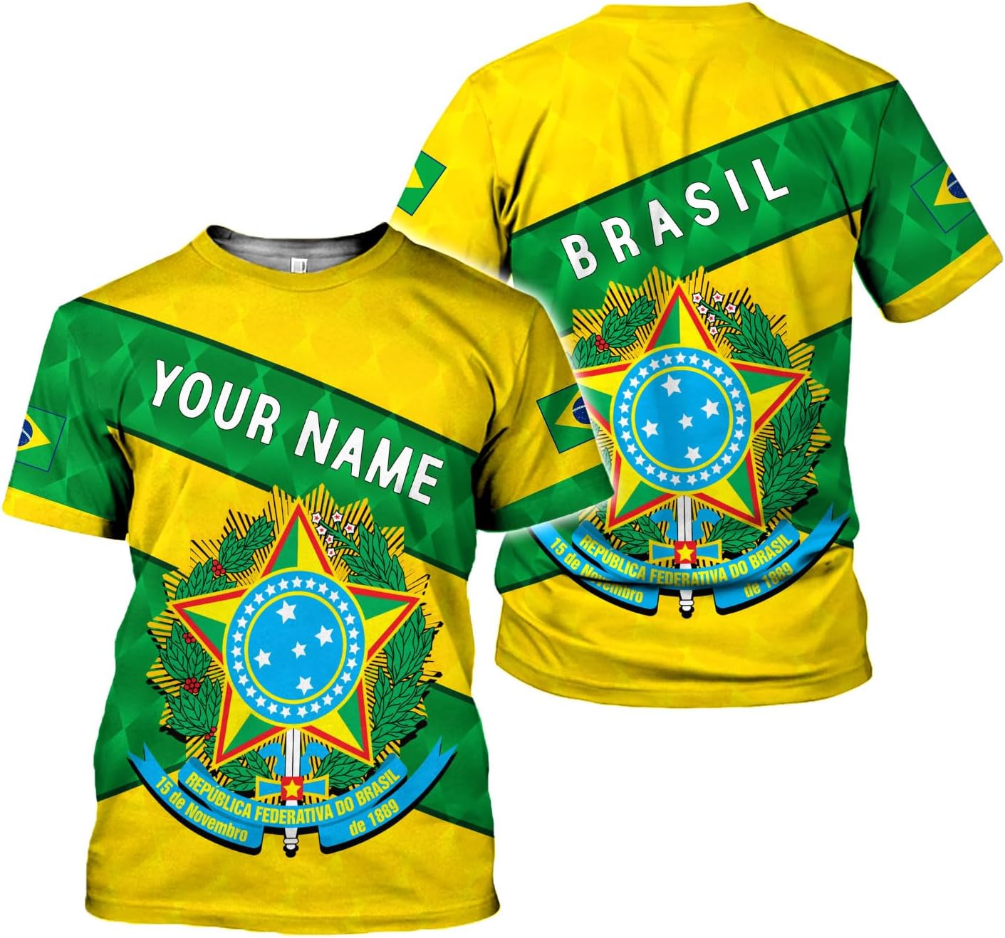 Mostprints Personalized Name Brazil Shirt 3D, Brasil Shirt Flag Custom Name Brazilian Shirt for Men and Women Unisex S-5XL