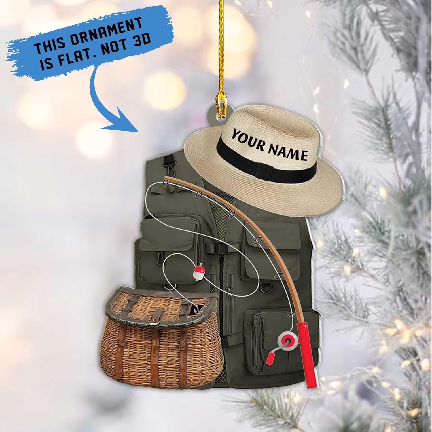 mostprints Personalized Fishing Ornament Custom Fishing Christmas Ornaments Fishing Vest Christmas Ornaments Gifts for Fishing Lovers Ornament Christmas Hanging Ornament Fisherman Gift (Fishing 5)