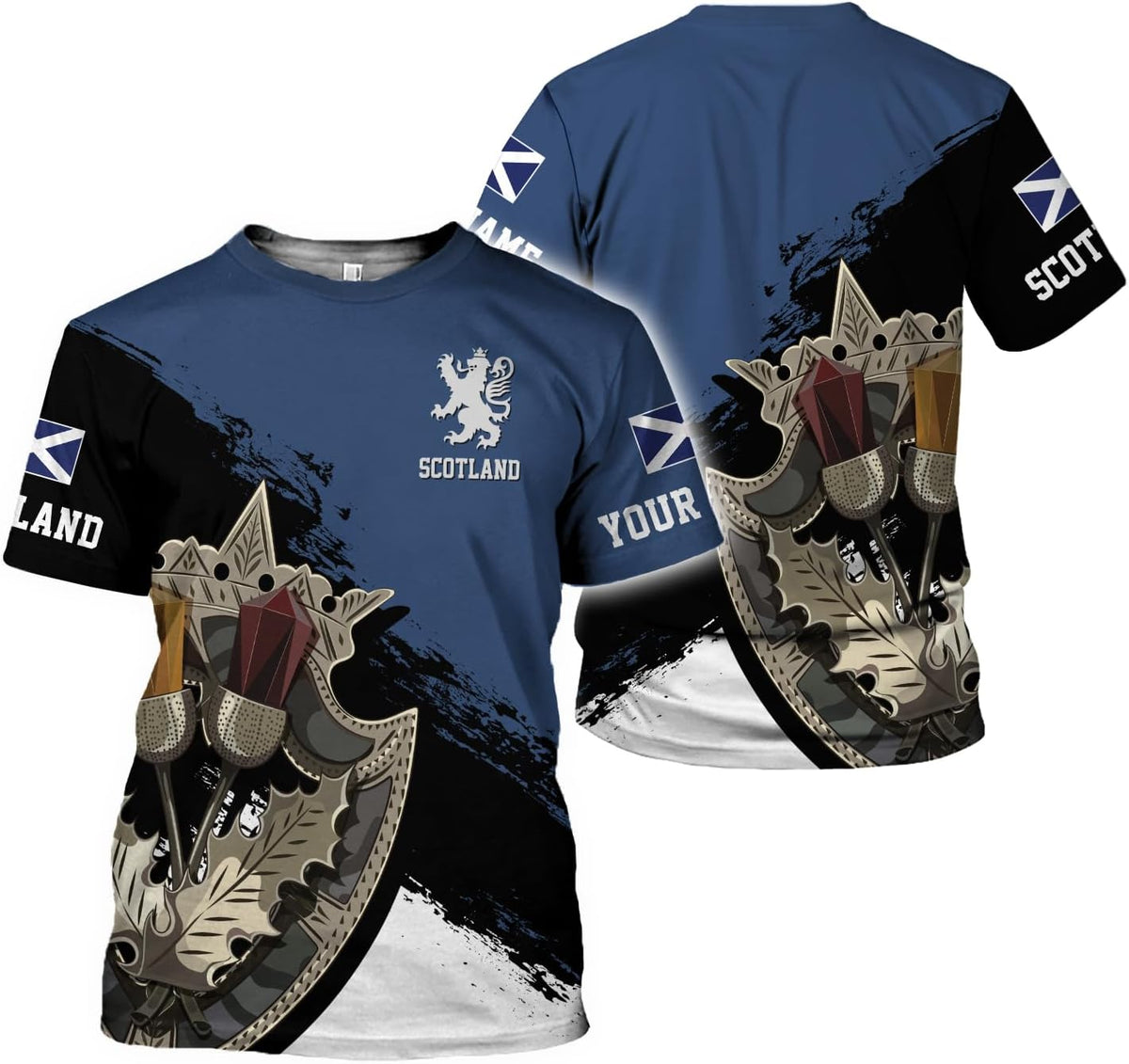 Custom Scotland Shirts for Men Scottish Rampant Lion Scotland Coat of Arms Banner T-Shirt Lion Scottish Pride Gift Shirts 3D