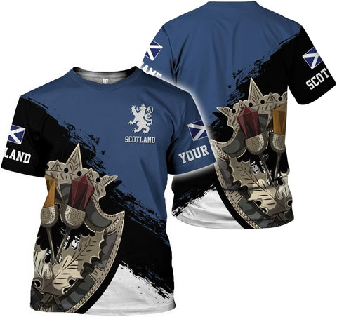 Custom Scotland Shirts for Men Scottish Rampant Lion Scotland Coat of Arms Banner T-Shirt Lion Scottish Pride Gift Shirts 3D