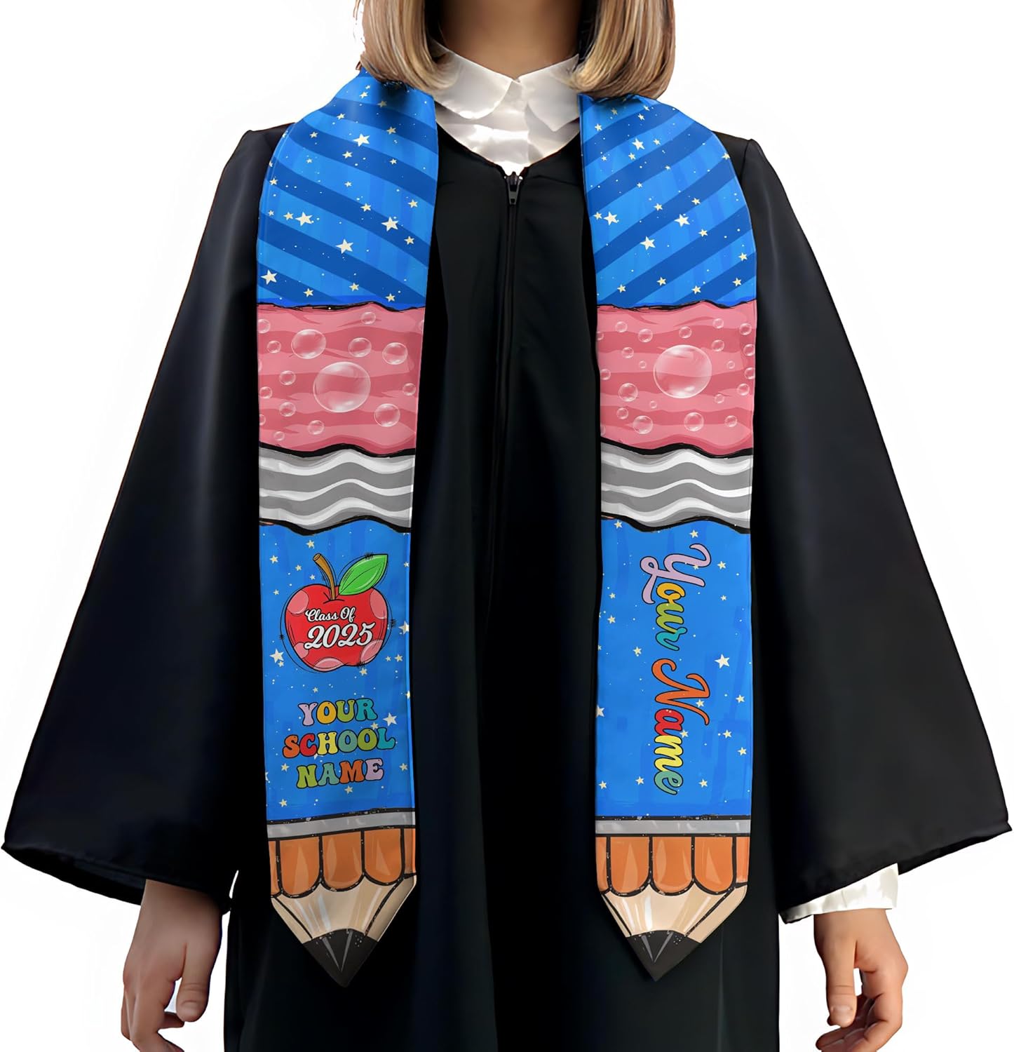 Pretyprints Personalized Class Of 2025 Teacher Graduation Stole Custom Teacher Pencil Graduation Sash Gift College Graduation