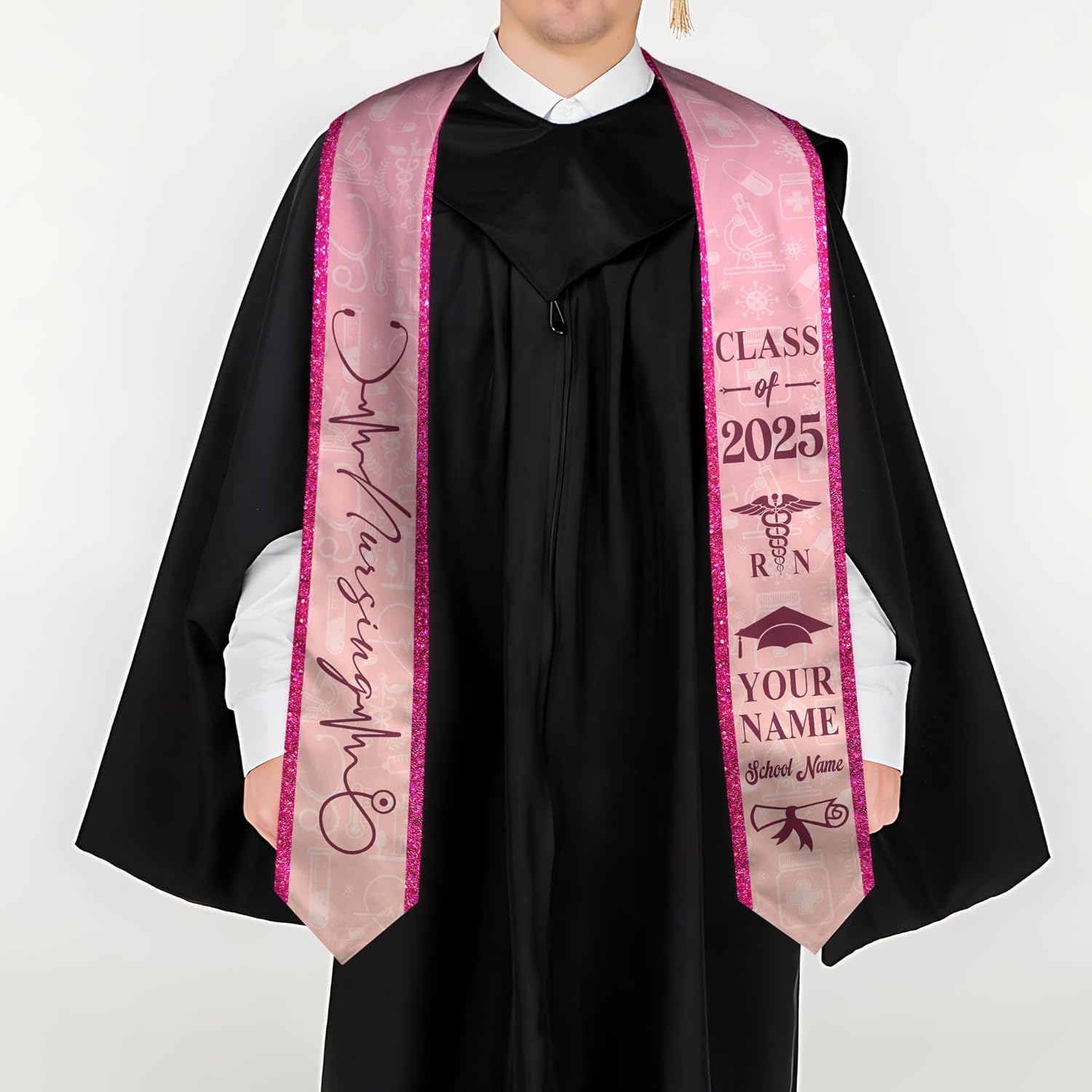 Pretyprints Custom Nurse Sash Graduation, RN Graduation Stole Gifts for Friends Nursing Student Senior Class Of 2025