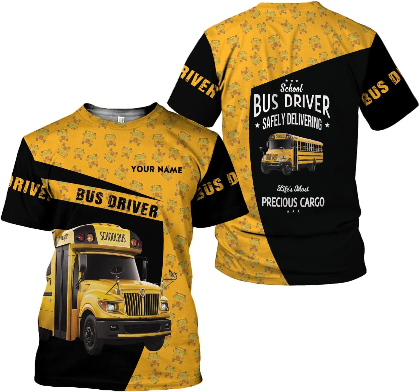 Personalized School Bus Driver Shirt Custom School Bus Driver Shirts Yellow Bus Driver 3D T Shirts Tshirt for Men and Women , Large-5X-Large