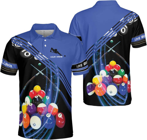 AOVL Personalized Name Billiard Polo Shirt Billiard Shirts Custom Billiard Flag Polo Shirt Men's Pool Billiard Gifts for Dad