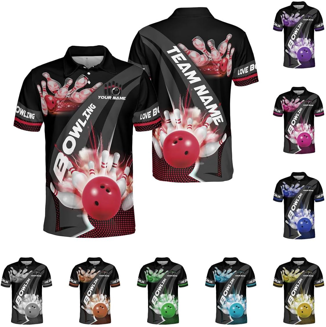 Mostprints Personalized Name Bowling Polo Shirts 3D for Men and Women, Bowling shirt, Bowling Shirts for Men Team Bowling Shirt