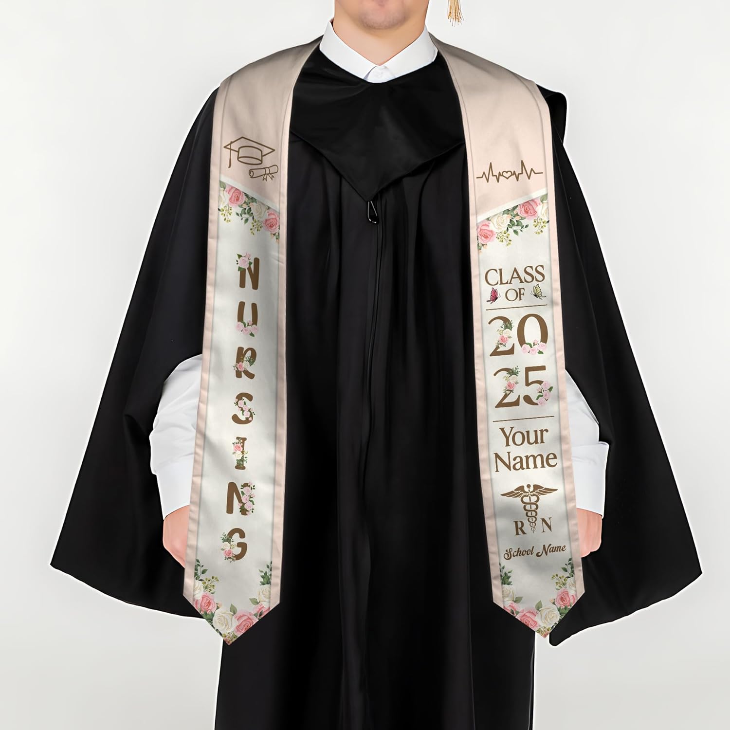 Pretyprints Custom Nurse Sash Graduation, RN Graduation Stole Gifts for Friends Nursing Student Senior Class Of 2025