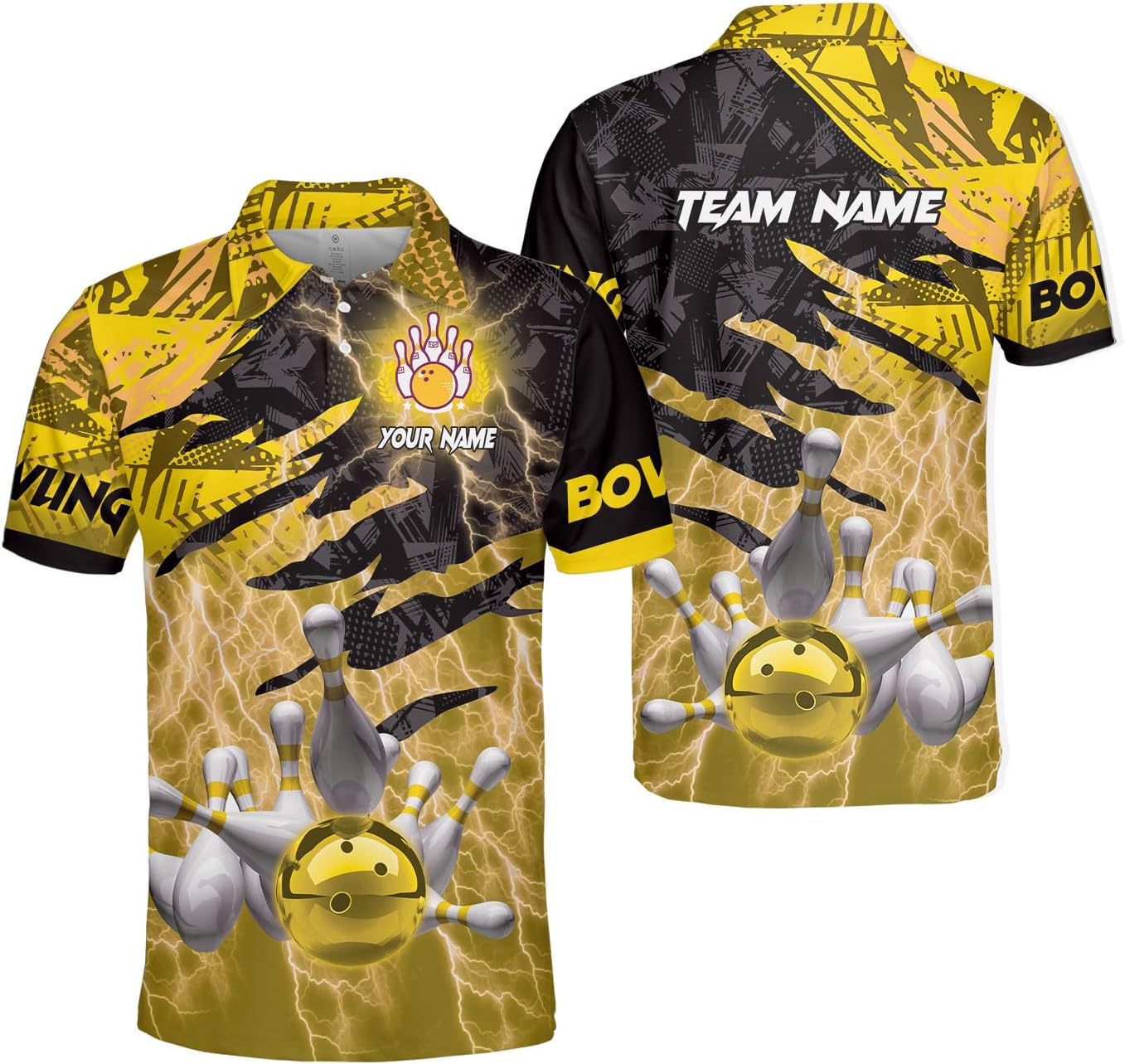 Personalized Name Bowling Polo Shirts 3D for Men & Women, Custom Bowling Shirts for Team, Bowling Team Polo Shirt (PE + 3-5% Spandex, PL107)