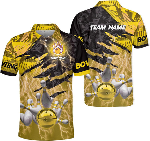 Personalized Name Bowling Polo Shirts 3D for Men & Women, Custom Bowling Shirts for Team, Bowling Team Polo Shirt (PE + 3-5% Spandex, PL107)
