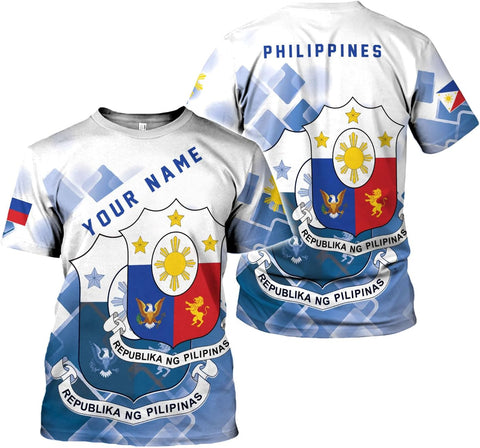 Ligthuy Personalized Name Philippines Shirts 3D, Filipino Flag Pride Shirt Philippines Shirt Flag Tshirt for Men Women S-5XL