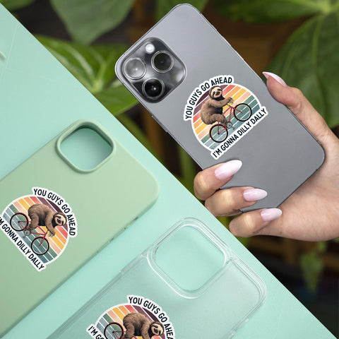 3 Pcs You Guys Go Ahead, I'm Gonna Dilly Dally Sticker, Sloth Bicycle Sticker, Cute Sloth Sticker Die-Cut Waterproof Vinyl Sticker for Laptop Phone 3"x3"