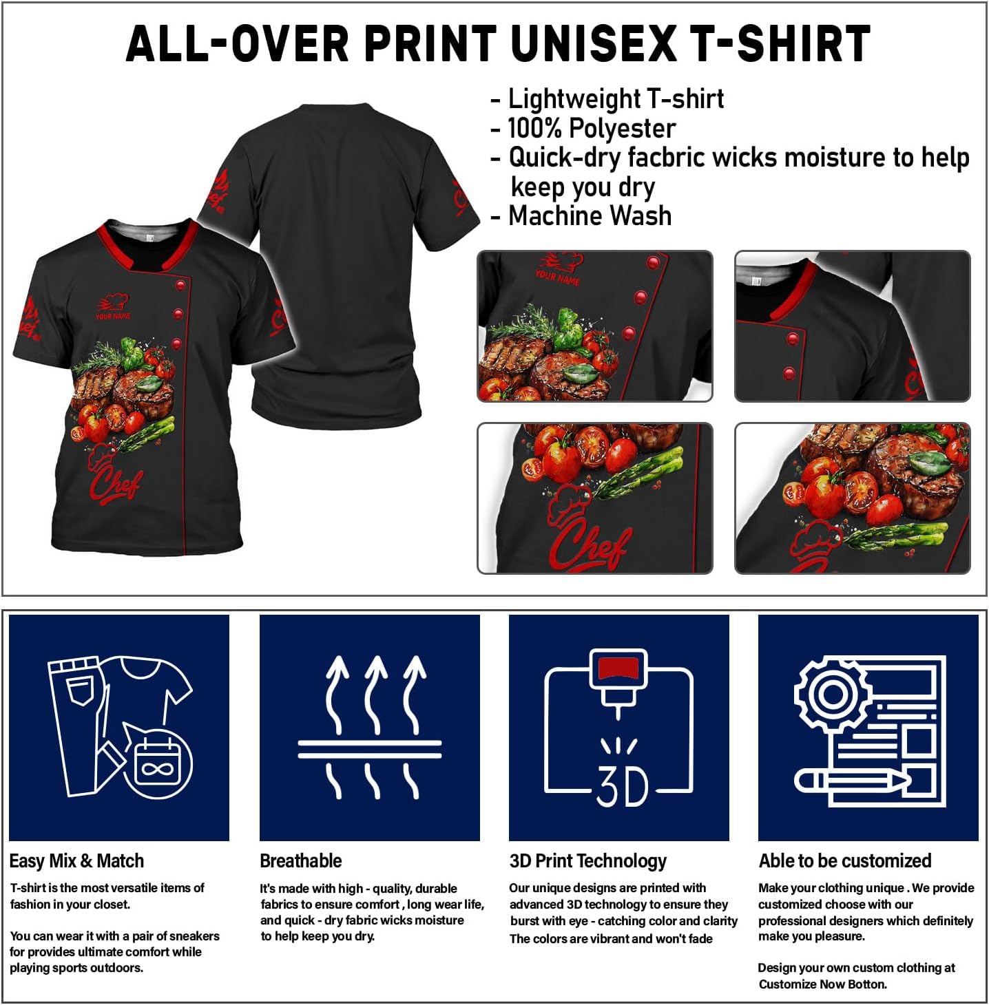Custom Personalized 3D Chef Shirt Gifts for Lover