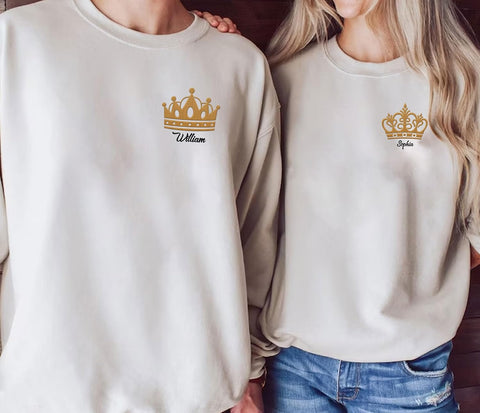 Leeprints Personalized Couple Embroidered Sweatshirt, Roman Numeral Anniversary For Couples Matching Gifts With Initial Heart