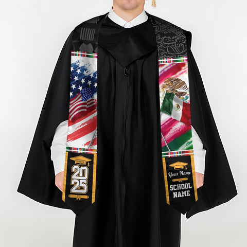 Custom Mexican Graduation Sash, Mexico Graduation Stole Customize Photo, Mexican American Flag Graduation Sash 2025