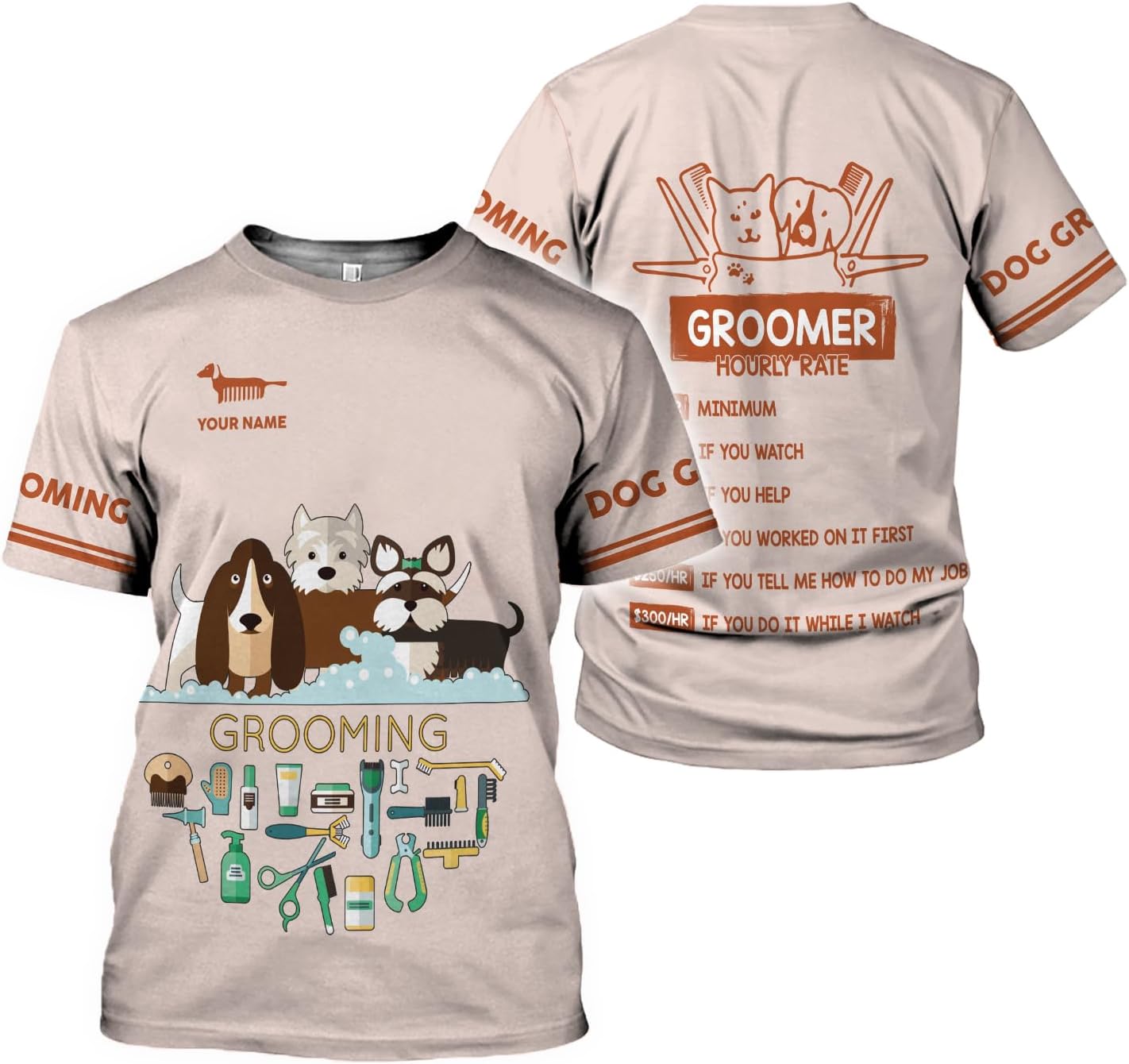 Mostprints Personalized Name Dog Groomer Shirt 3D, Funny Dog Groomer Apparel Shirts, Dog Groomer Gifts for Men and Women
