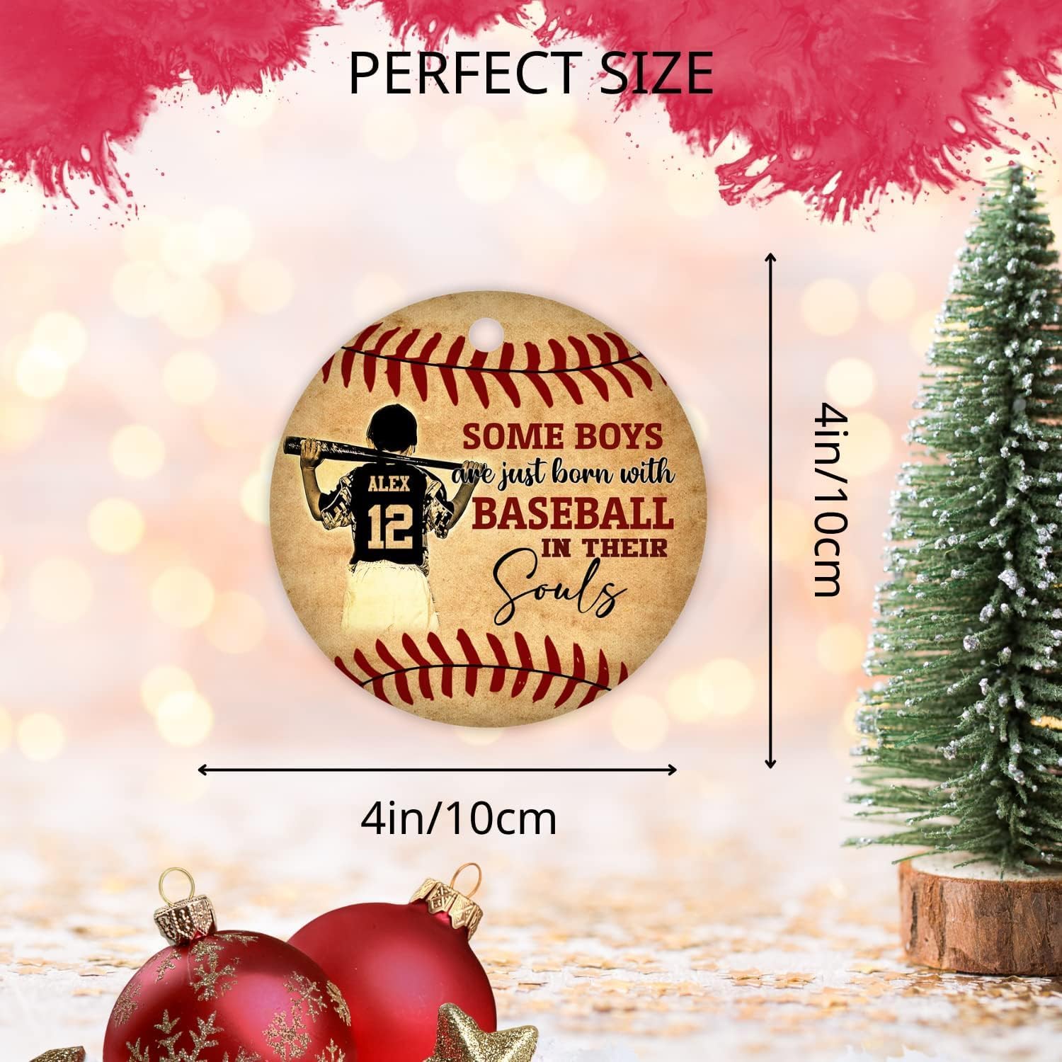 Artparel Personalized Baseball Ornament Christmas Tree Decoration Custom Baseball Christmas Ornament 2D Shape Flat Baseball Lover Gifts Beginner Baseball Players Ornament Gift (BBC 4)