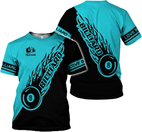 Rivelus Personalized Name Billiard Shirts 3D, Billiards Shirt 8 Ball Billiard Shirt Custom Men's Pool Men Women