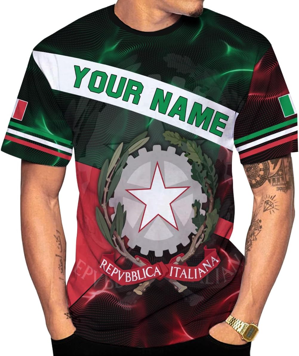 Mostprints Personalized Name Italy Shirt 3D, Custom Italian Shirt Flag for Men and Women, Italia Shirt Soccer Unisex Size