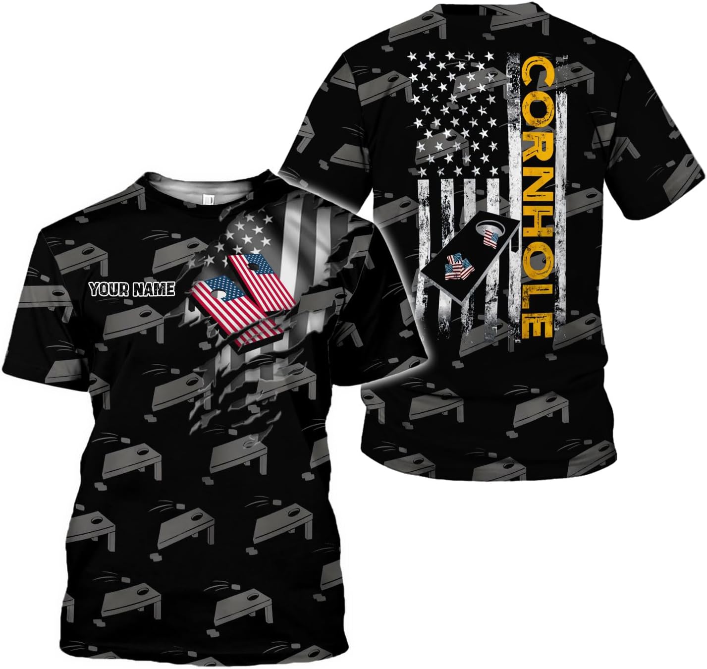 Custom 3D Cornhole T-Shirt Personalized Cornhole Team Uniform Gift for Men & Women Toss Game Board Bag Apparel