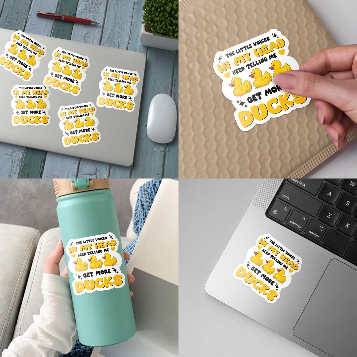 3 Pcs The Little Voice Get More Ducks Sticker, Rubber Duck Cute Duck Stickers, Silly Goose Sticker for Laptop Water Bottle Phone Car Window Helmet Vinyl Stickers 3 Inches