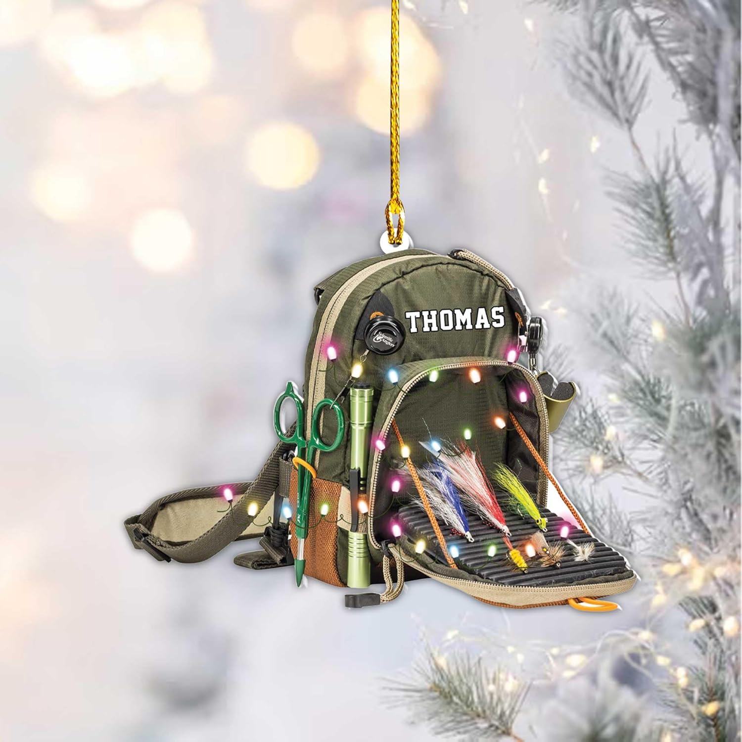 mostprints Personalized Fishing Ornament Custom Fishing Christmas Ornaments Fishing Vest Christmas Ornaments Gifts for Fishing Lovers Ornament Christmas Hanging Ornament Fisherman Gift (Fishing 4)