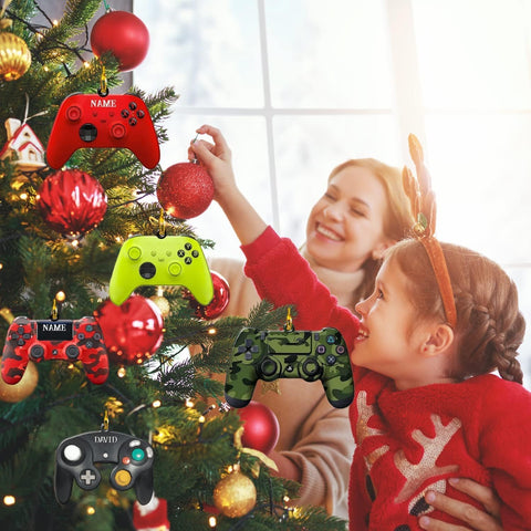 Personalized Gamer Christmas Ornament Game Controler Video Gaming Ornaments for Tree, Custom Names Christmas Tree Hanging Ornament Pine Tree Decorations for Couple Friends Family (Style 3)