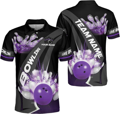 Ligthuy Personalized Name Bowling Polo Shirts 3D for Men and Women, Bowling Shirt, Bowling Shirts for Men Team Bowling Shirt