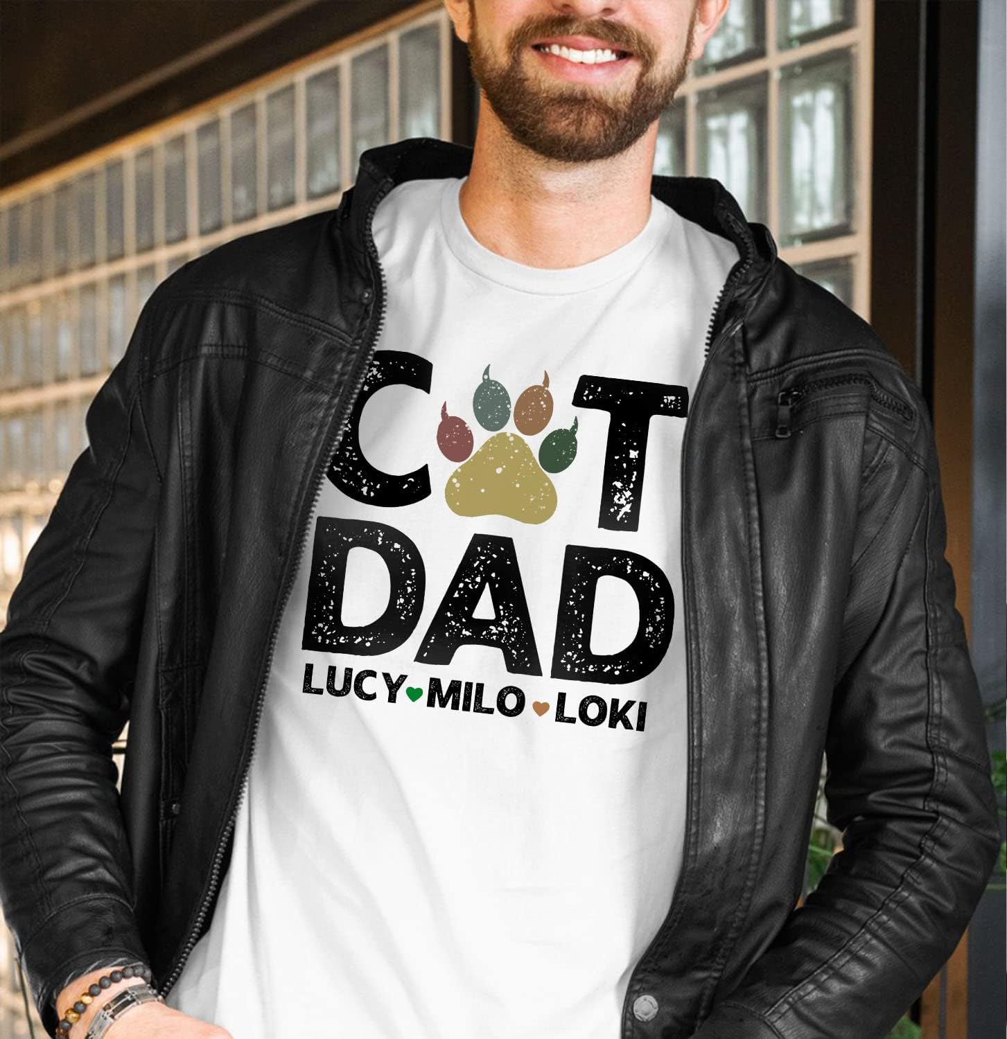 Personalized Best Cat Dad Ever Shirt, Cat Daddy Fathers Day Custom Photo Funny Custom Cat Dad Shirt with Pet Names (Cotton, TS44)