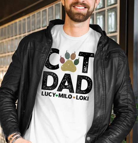 Personalized Best Cat Dad Ever Shirt, Cat Daddy Fathers Day Custom Photo Funny Custom Cat Dad Shirt with Pet Names (Cotton, TS44)