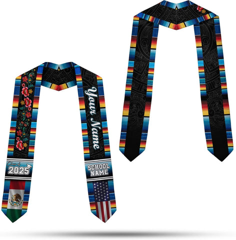 Custom Mexican Graduation Sash, Mexico Graduation Stole Customize Photo, Mexican American Flag Graduation Sash 2025