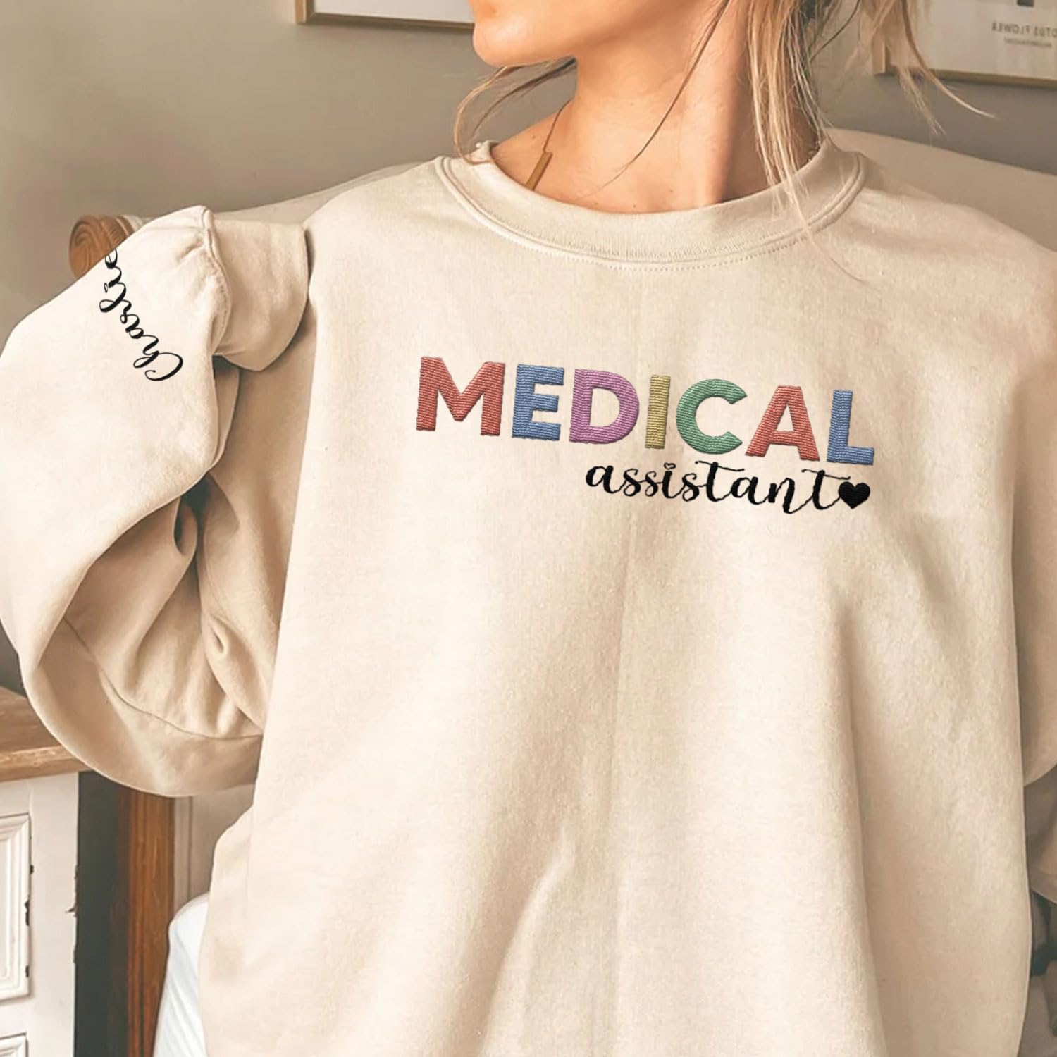 Custom Medical Assistant Embroidered Sweatshirt for Women, MA Nurse Crewneck, Medical Assistant Shirts Gift for Nurse