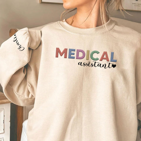 Custom Medical Assistant Embroidered Sweatshirt for Women, MA Nurse Crewneck, Medical Assistant Shirts Gift for Nurse