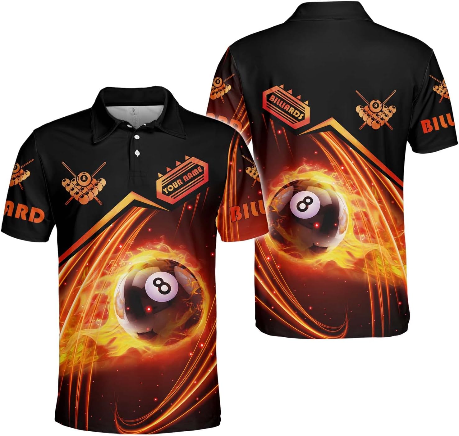 Riveprints Personalized 8 Ball Polo Shirt, Billiard Shirt Custom Billiard Player 3D Print Shirts for Men Women Teams Pool