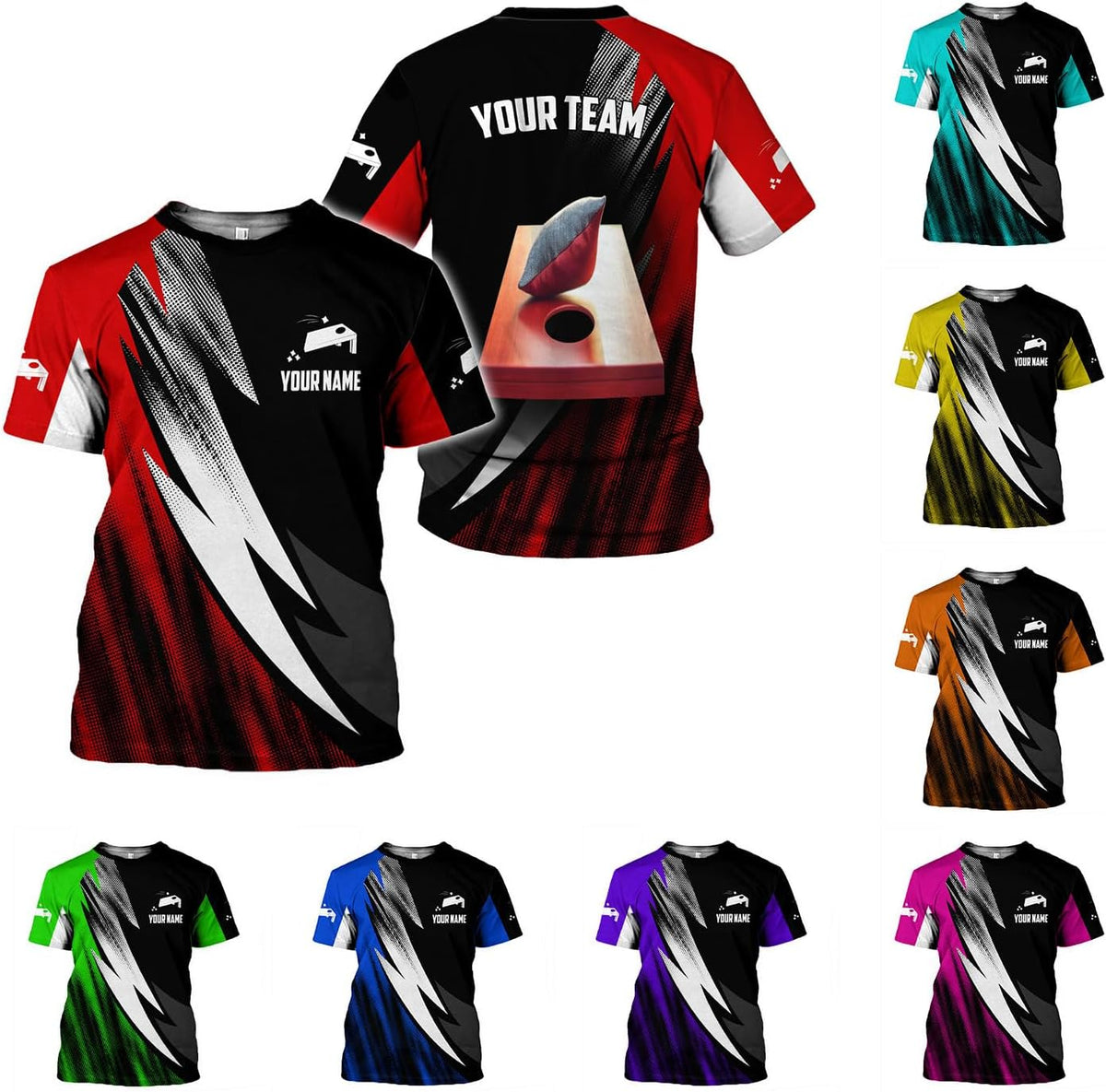 Custom 3D Cornhole T-Shirt Personalized Cornhole Team Uniform Gift for Men & Women Toss Game Board Bag Apparel