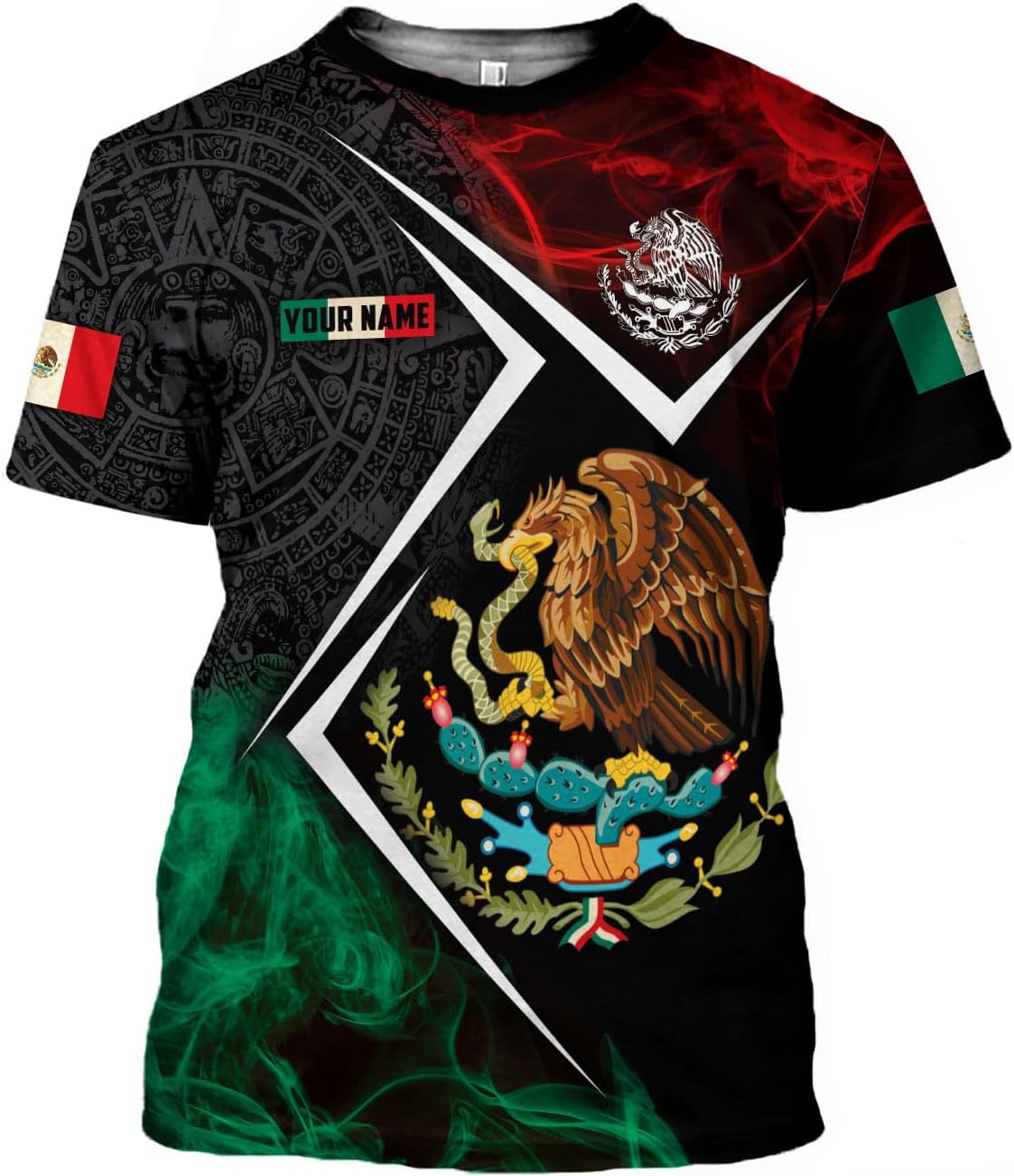 HomeDesign Custom Mexico Shirts Personalized Name Mexican 3D Flag Shirt for Men Women Aztec Unisex US Eagle Pride Camisas